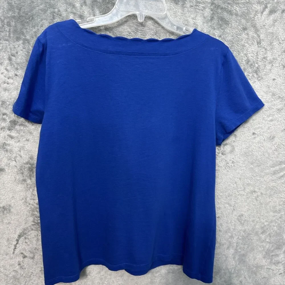 Talbots top Lg scalloped neckline Blue short sleeve Pima Cotton - Picture 7 of 8